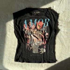 Guess Black Floral Graphic Tee